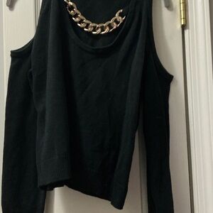 L'AGENCE Black Off-the-Shoulder Sweater with Gold Chain